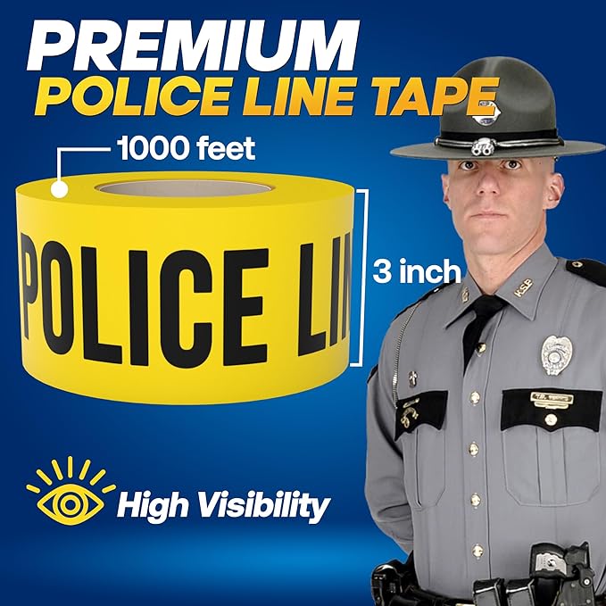 ASVA Police Line Do Not Cross, 3 Inch Width x 1000 Feet Length, Yellow, Barricade Tape 2 Mil 3" X 1000', Yellow/Black Printing