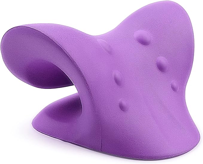 ASVA C-Shape Cervical Traction Device, Neck Stretcher, Chiropractic Pillow (Purple)